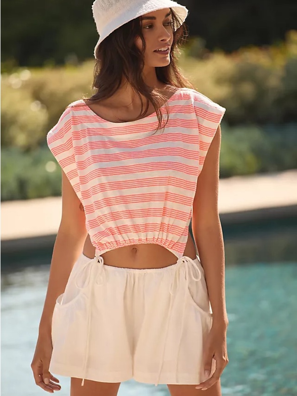 By Anthropologie Coral White Stripe Cutout Crop Top Bodice NWT Size XL